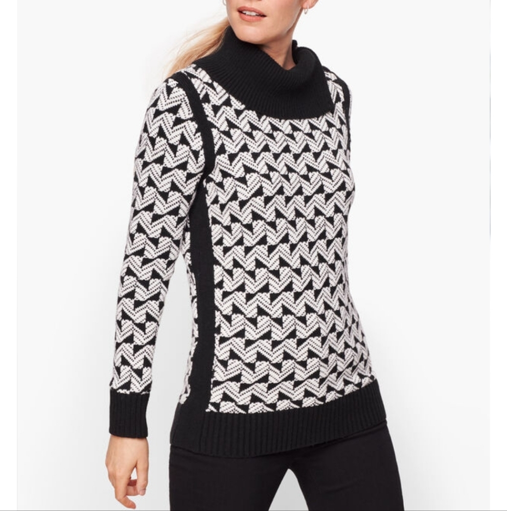Talbots Geo Jacquard Split Neck Sweater